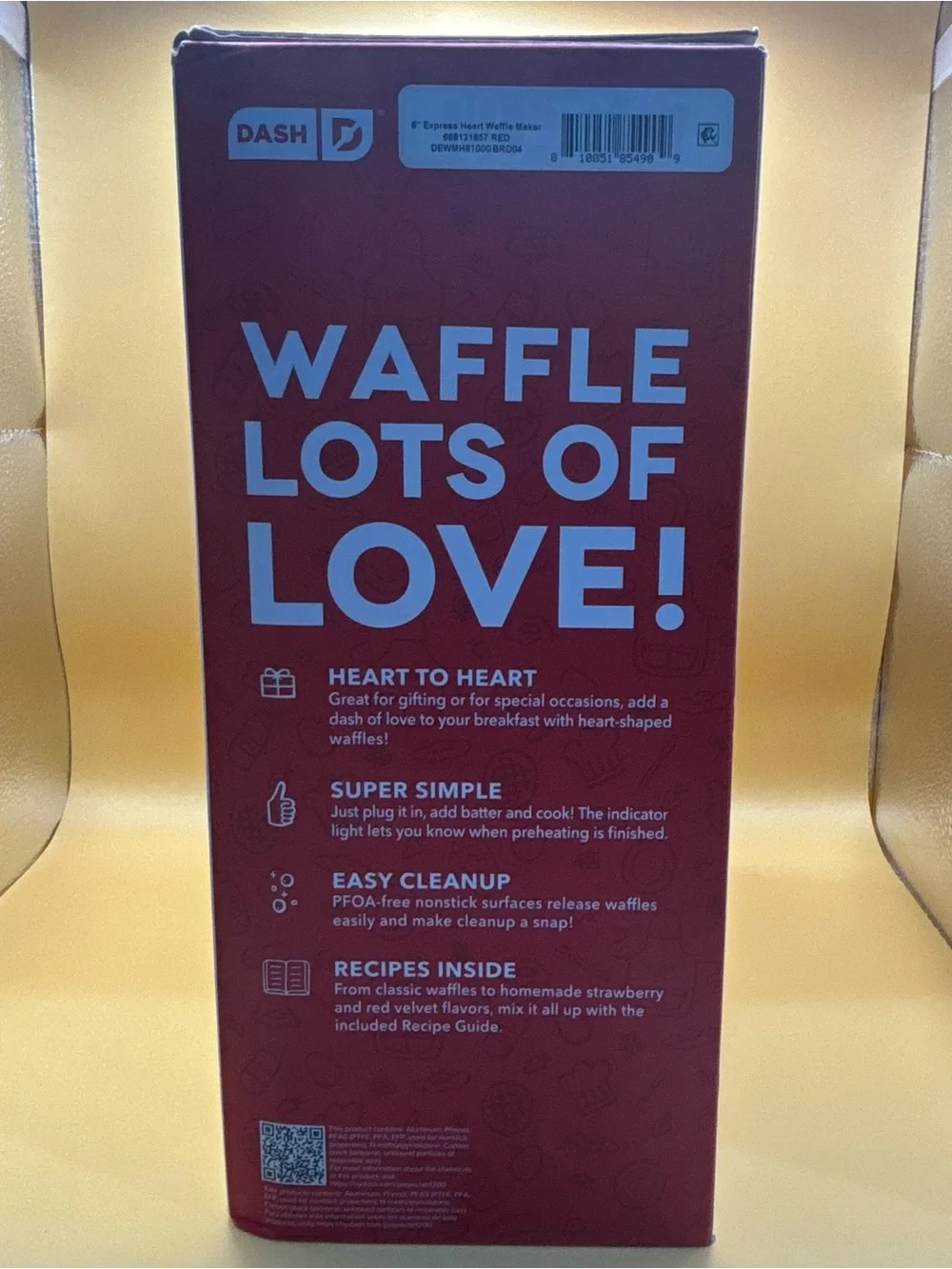 DASH Express Heart Waffle Maker 8” Red Nonstick Valentine Breakfast Open Box